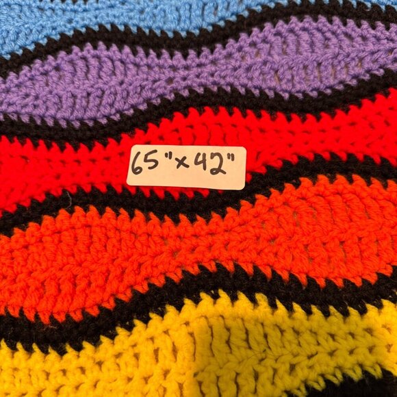 Crochet afghan throw Rainbow blanket wavy crazy pattern boho bohemian vibrant co - Picture 7 of 7